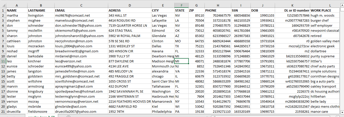 1 MILLION SSN RECORDS FROM ALL MIX STATES.PART-2-