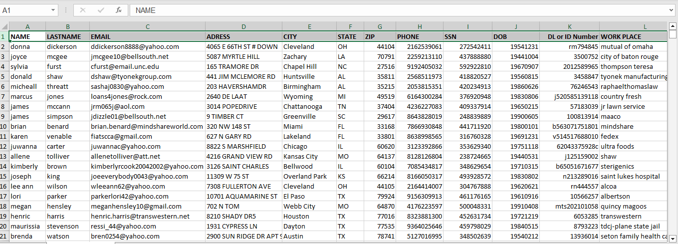 1 MILLION SSN RECORDS FROM ALL MIX STATES.PART-12-