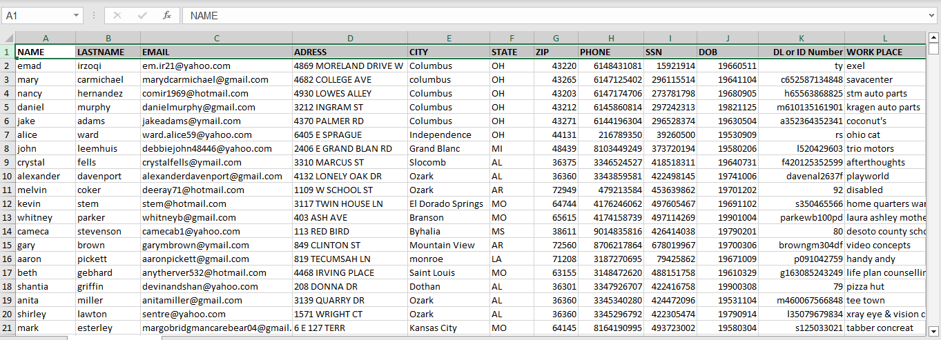 1 MILLION SSN RECORDS FROM ALL MIX STATES.PART-16-