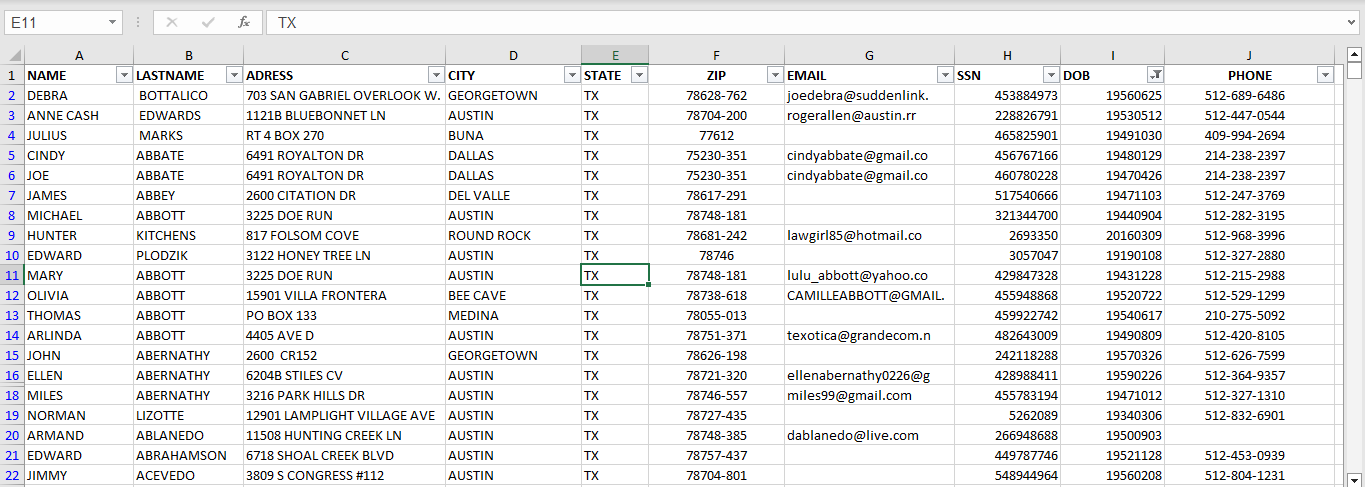 20K SSN record from TX  in this file. HIGH QUALITY