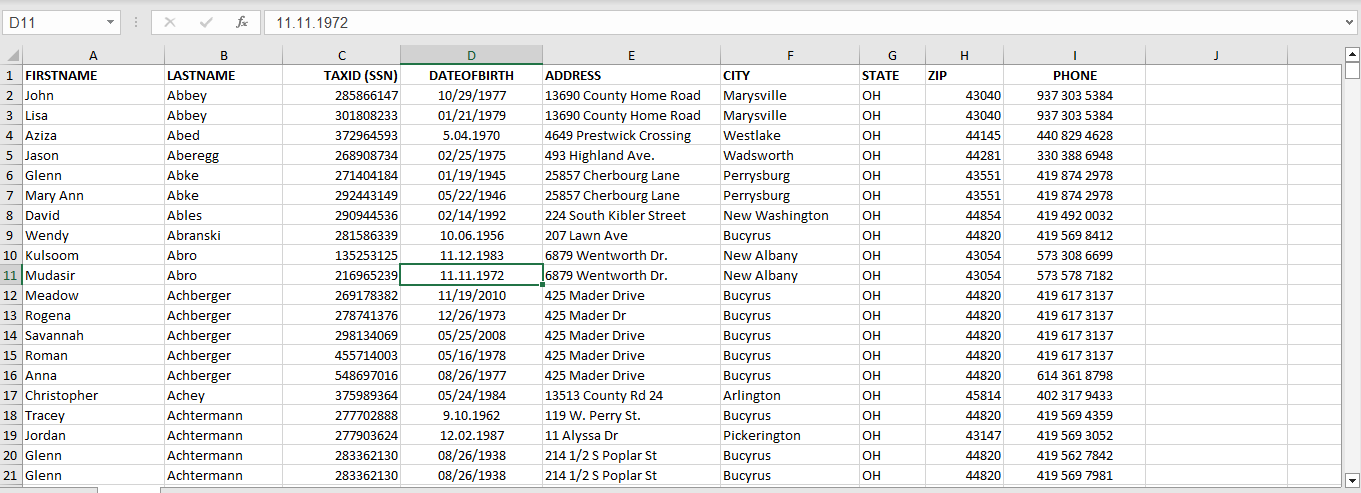 22K SSN record from OH in this file. HIGH QUALITY
