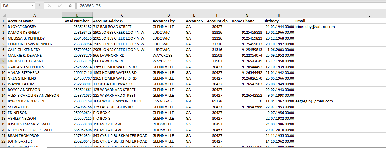 25K SSN record from  GA states in this file. HIGH QUALITY