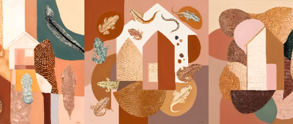 Set of 3 - Garden of Eden Abstract AI Designs - Terracotta collection